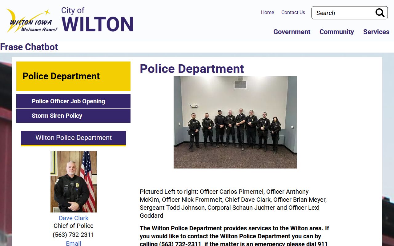 Wilton Police Department official contact page for arrest record requests