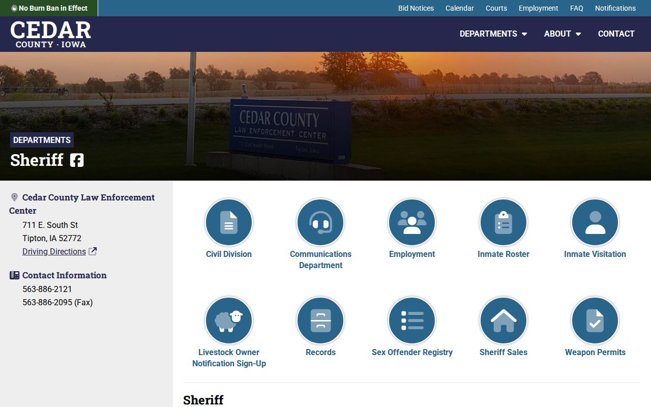 Cedar County Sheriff official page with roster records and social links