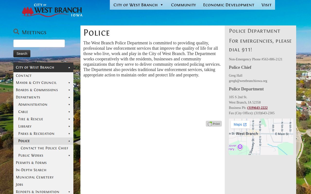 West Branch Police Department official page for recent arrest record requests