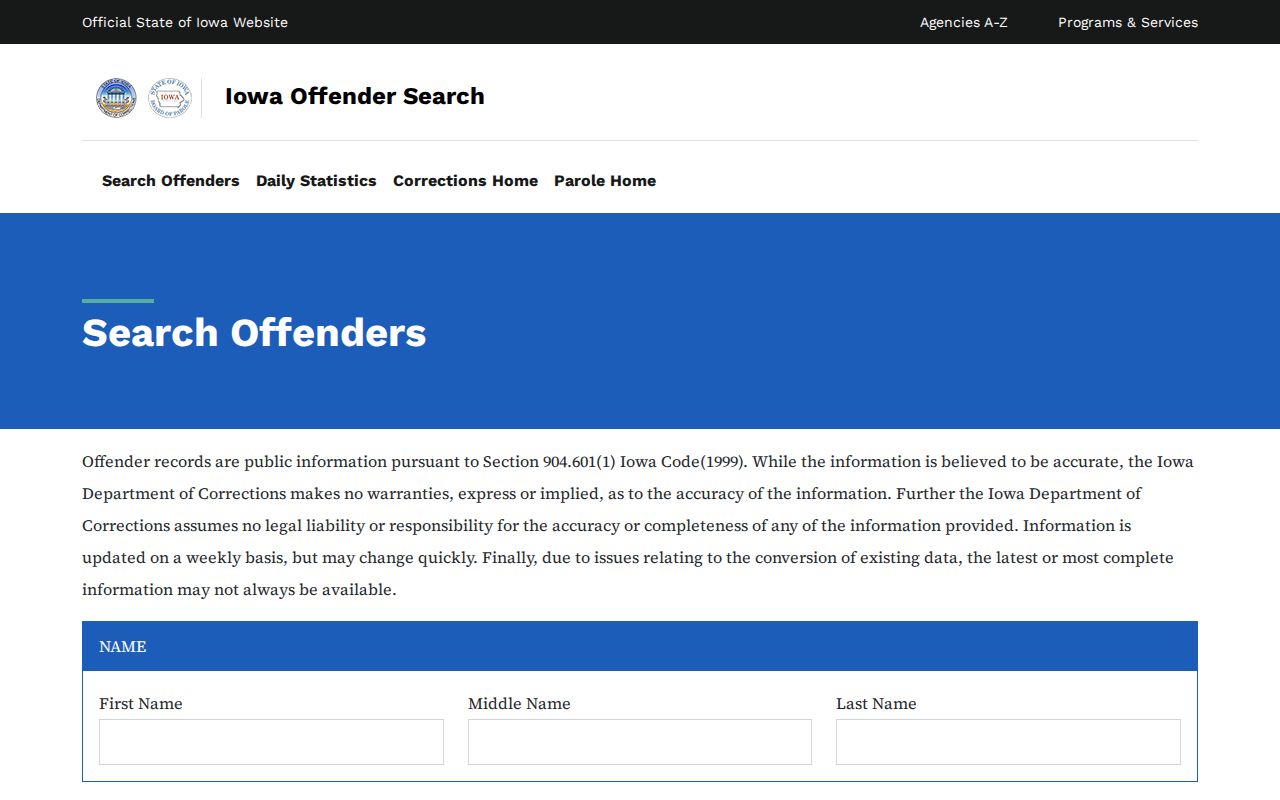 Iowa Department of Corrections offender search after Cedar County arrest