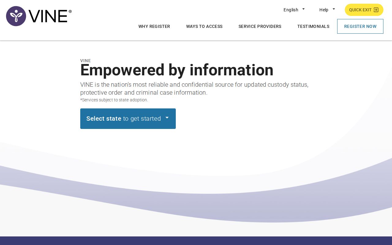VINELink custody notification registration interface