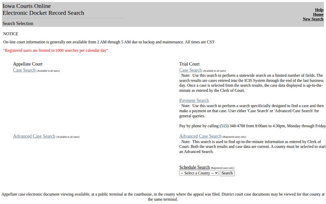 Iowa Courts Online search after a Cedar County arrest